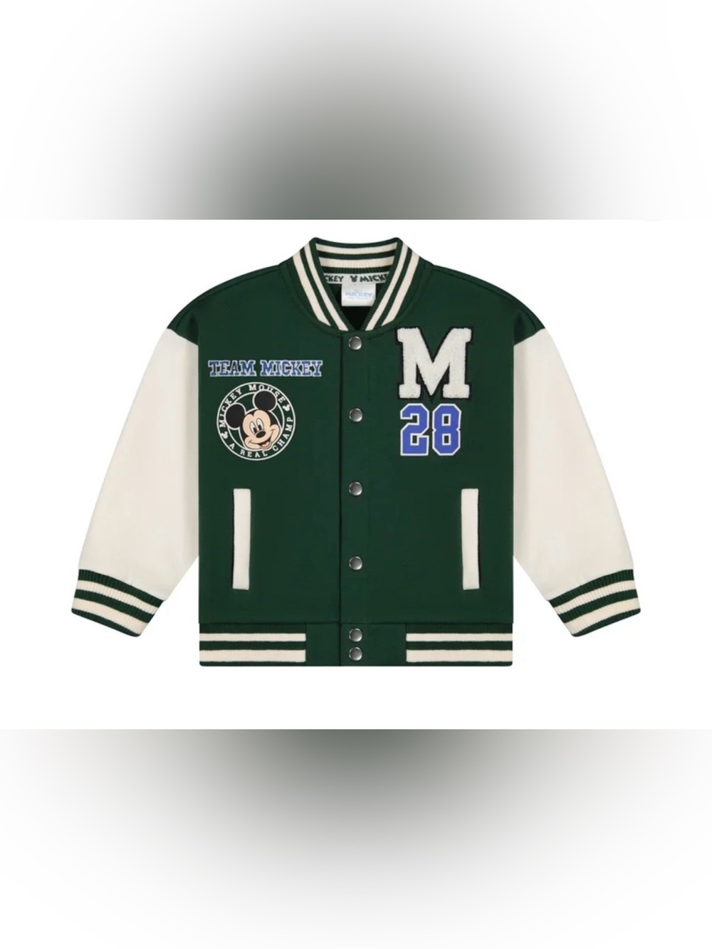 Kids Team Mickey Mouse 28 Green White Varsity Jacket Size 3T
